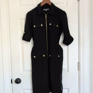 Sharagano Black Midi Shirt Dress with Gold Hardware